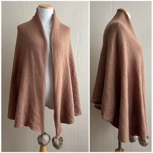 H&M Wool Angora Faux Fur Pom Pom Neutral Wrap Shawl Quiet Luxury